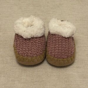 Bearpaw Pink Knit Slippers, 0-6 Months, Fleece Lined Slip On